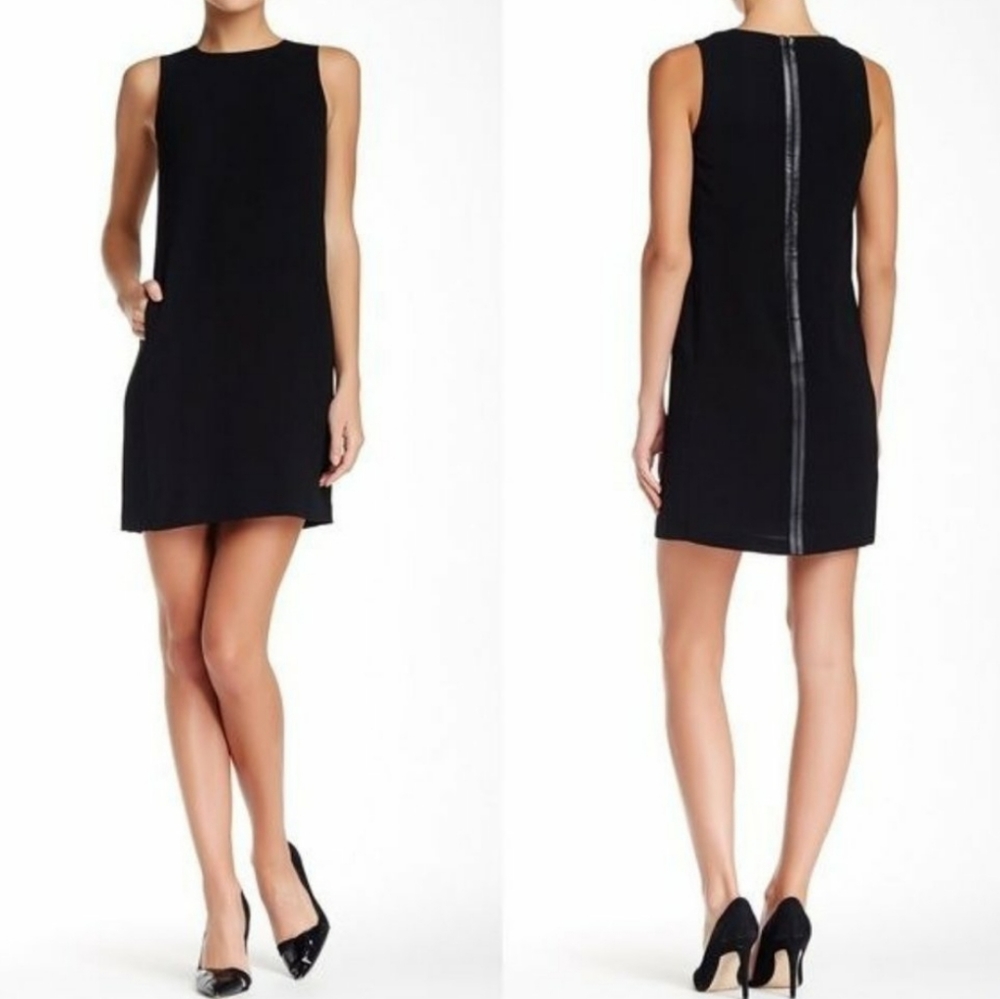 Vince Sheath Dress Leather Contrast Black Sz00 LBD